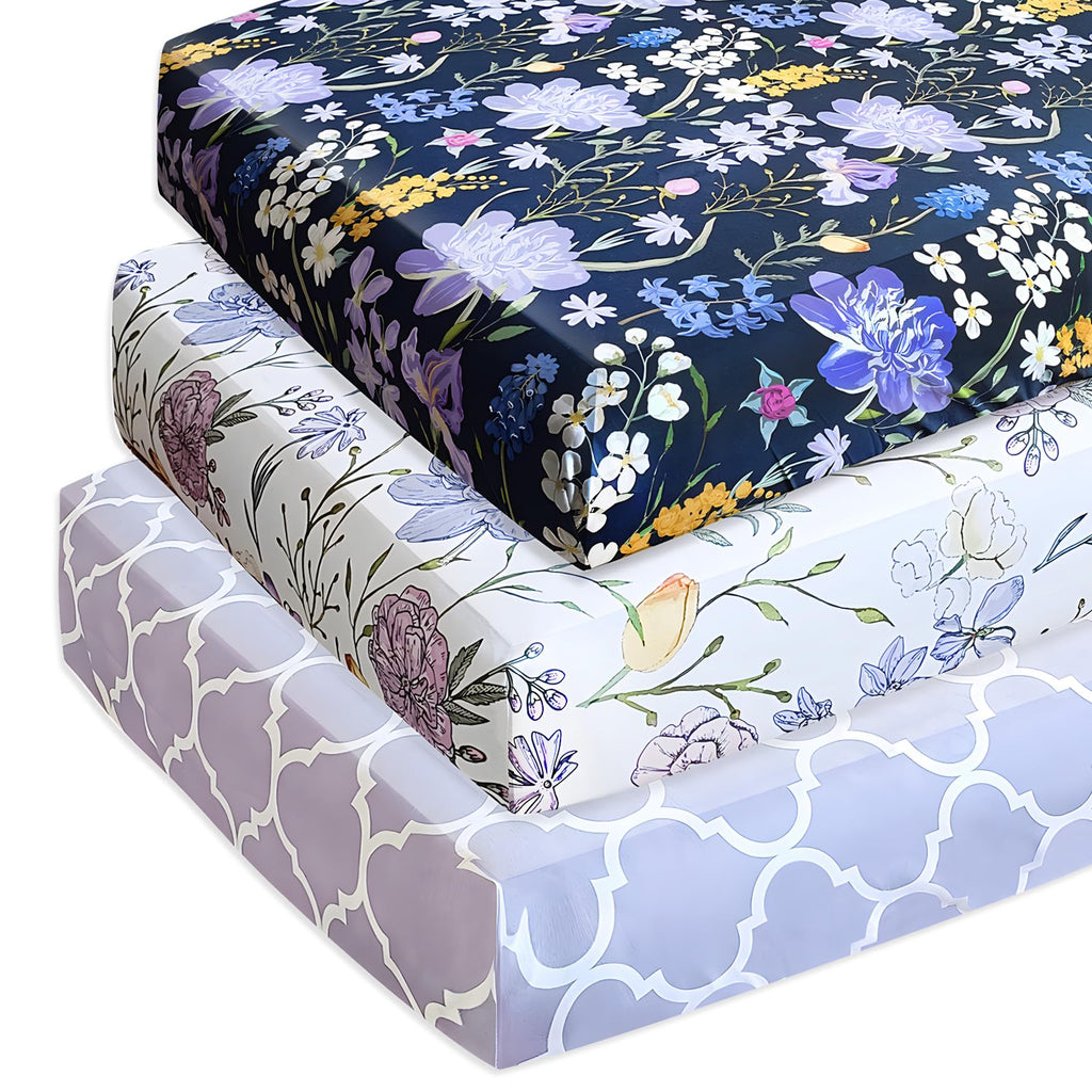 Soft Floral Crib Sheets 3 Pack 28'' X 52'' Fitted Microfiber Violet B50437