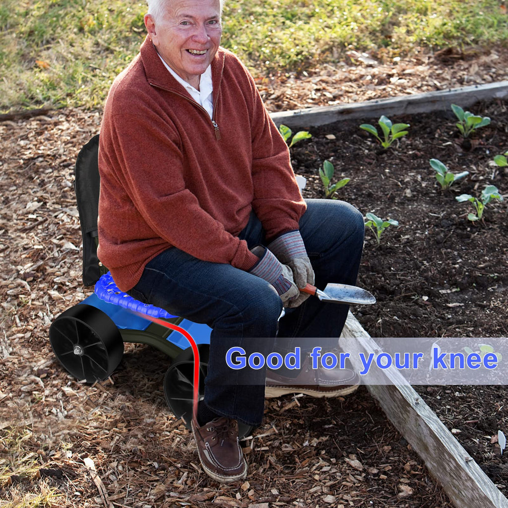 Blue Rolling Garden Cart with Four Wheels and Tool Bag F7205