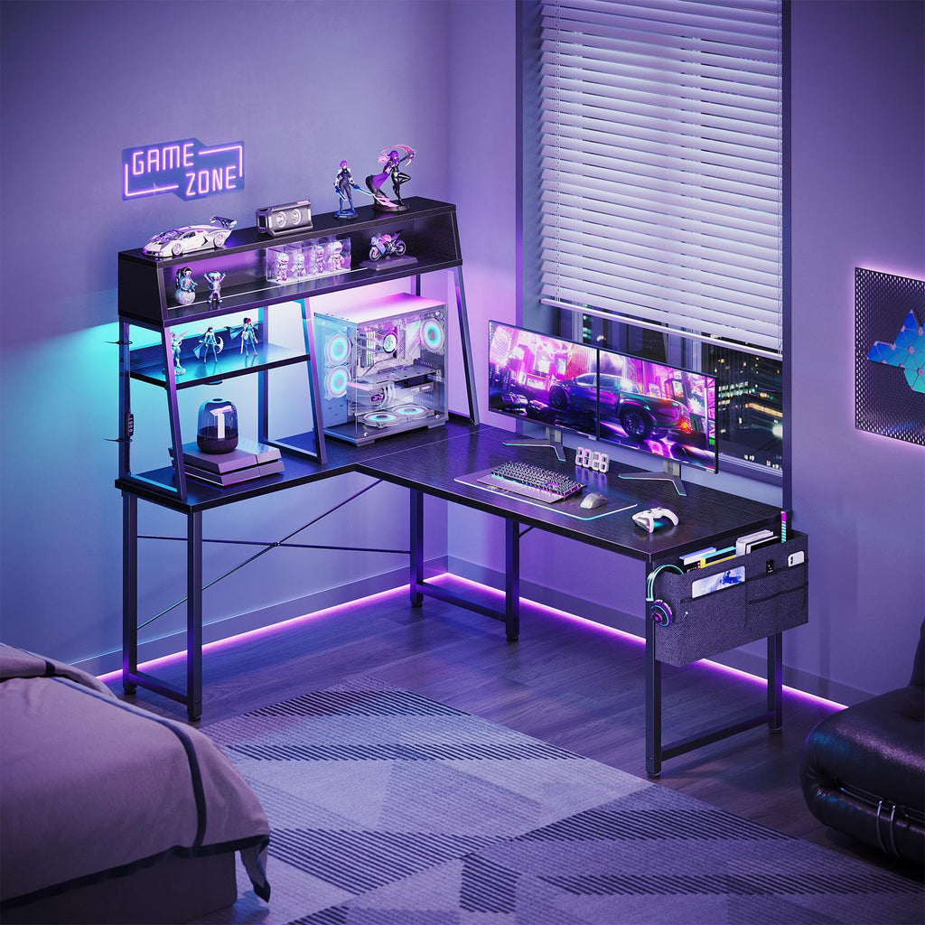 51 Inch L Shaped Gaming Desk with Display Shelves G778874