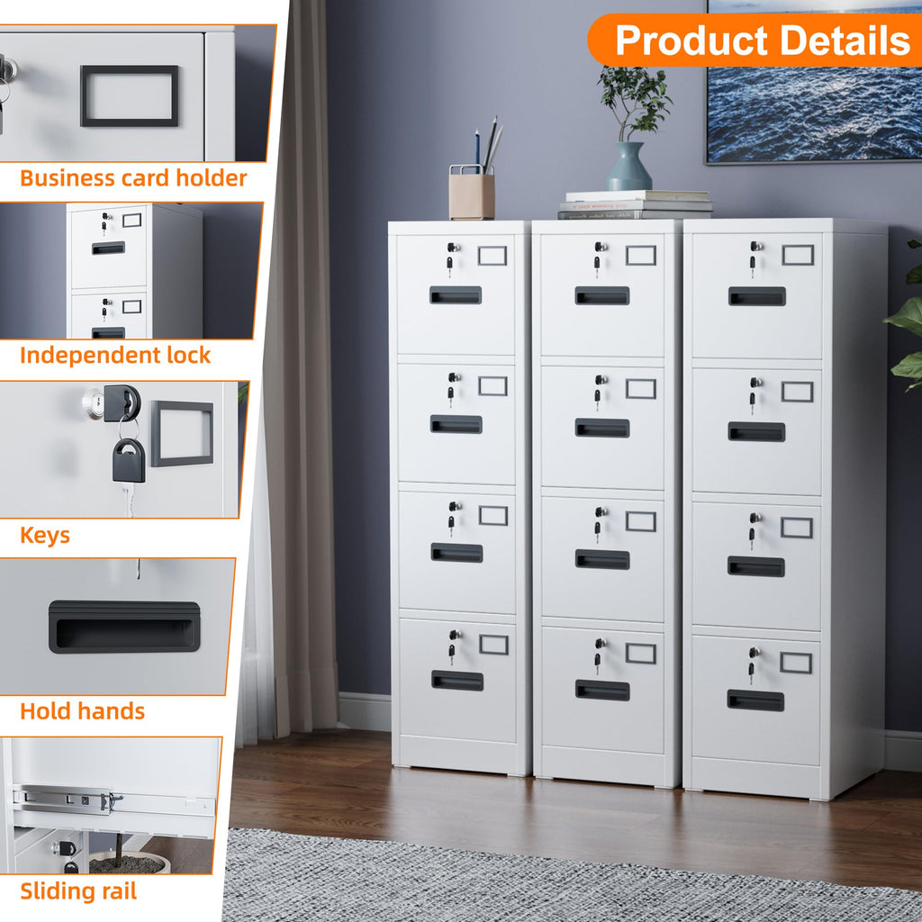 4 Drawer White Metal File Cabinet with Lock N40535