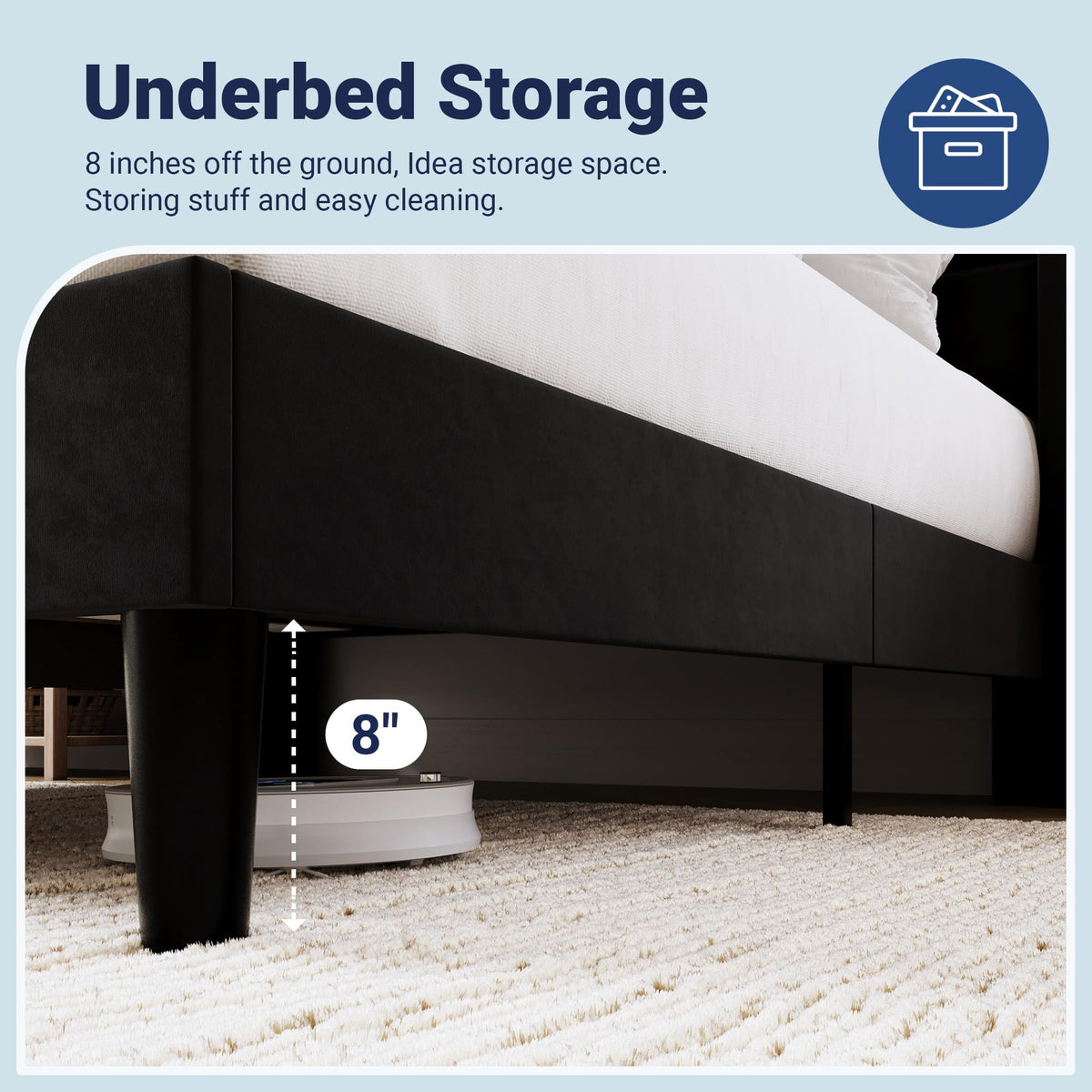 Queen Size Black Velvet Upholstered Platform Bed Frame with Storage Headboard L523954