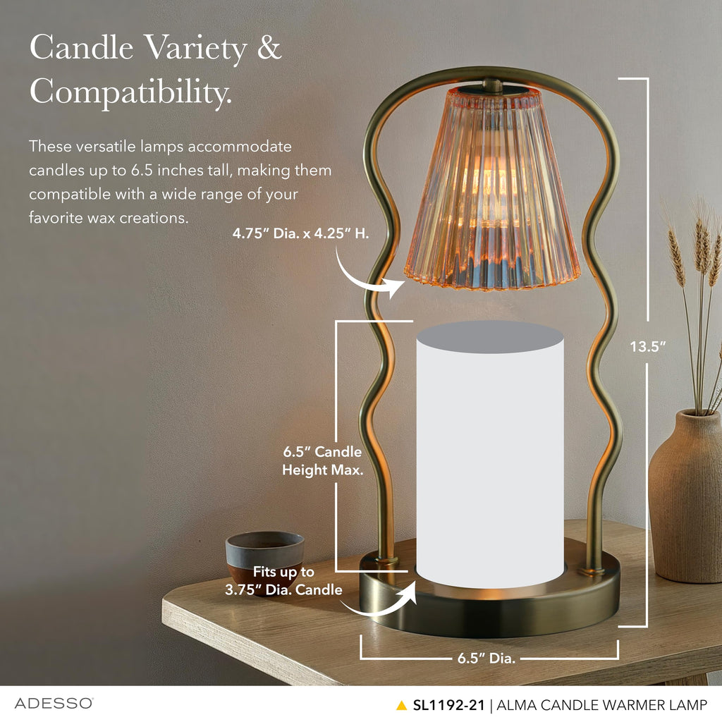 Candle Warmer Lamp, Antique Brass & Ribbed Glass, Dimmable H271794
