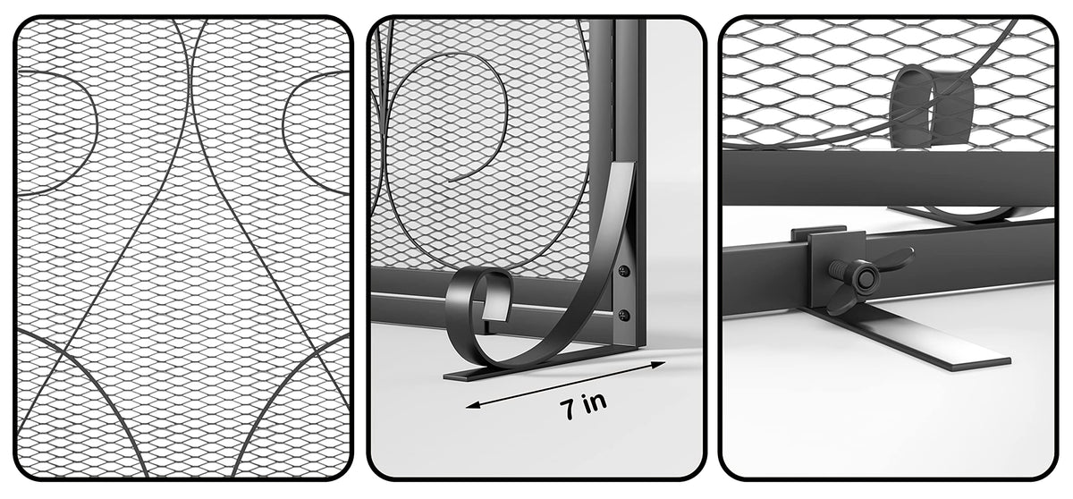 2-Panel Wrought Iron Fireplace Screen with Doors Black M715