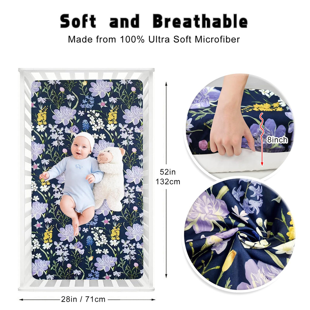 Soft Floral Crib Sheets 3 Pack 28'' X 52'' Fitted Microfiber Violet B50437