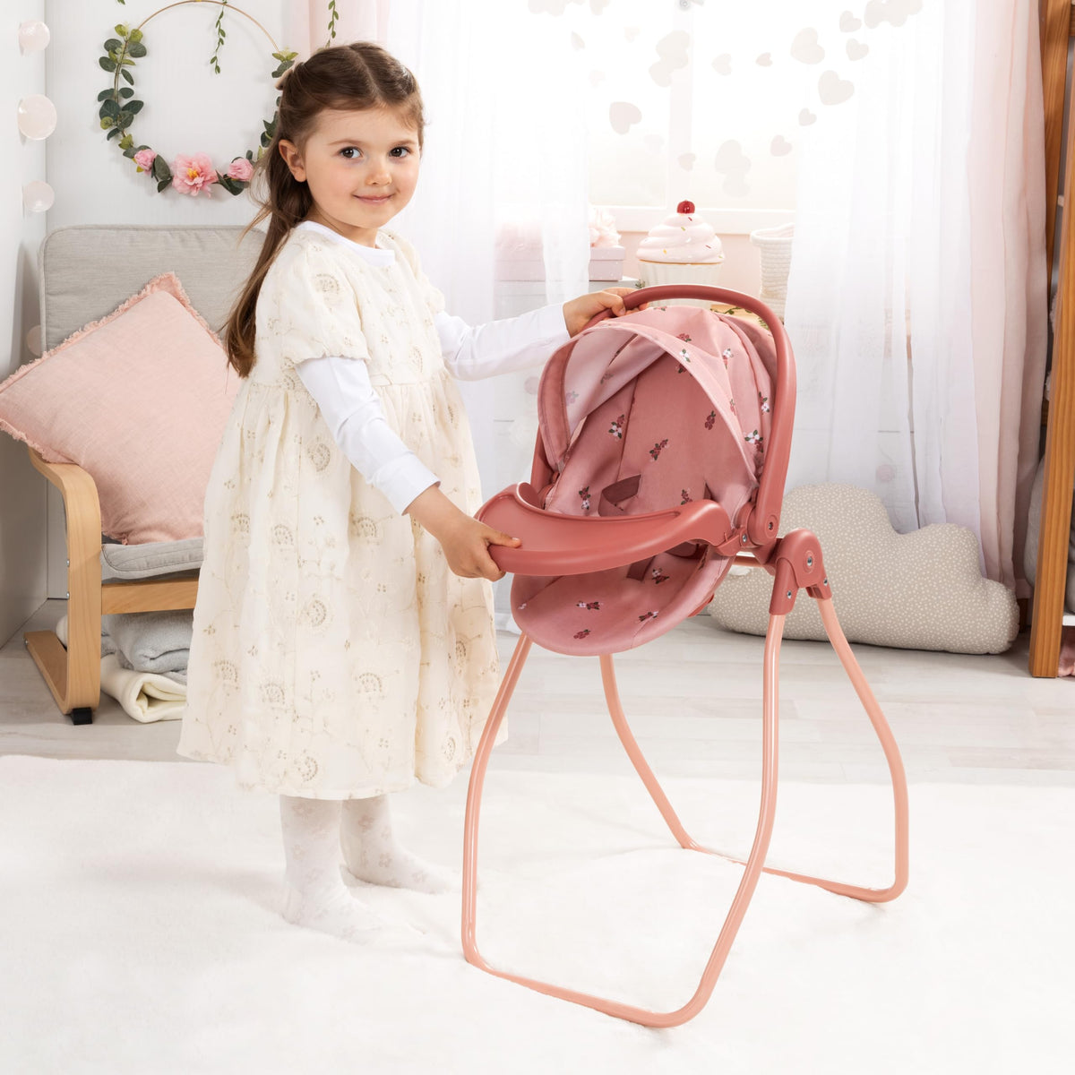Pink Convertible Doll Highchair Swing Bed Car Seat Y360