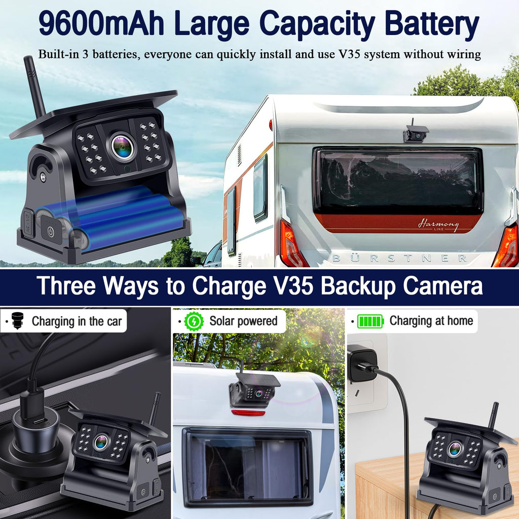 Wireless Solar Magnetic Backup Camera HD 1080P 5'' Monitor Kit S152643