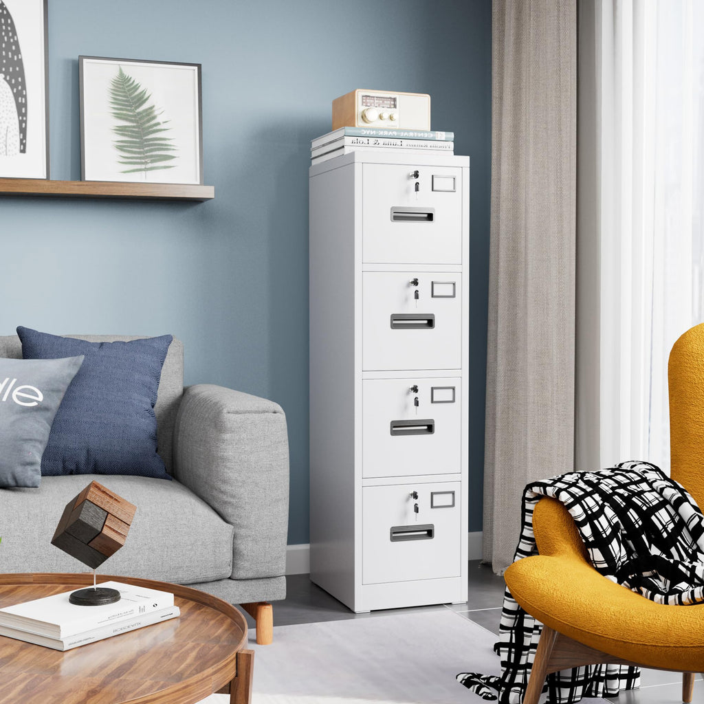 4 Drawer White Metal File Cabinet with Lock N40535
