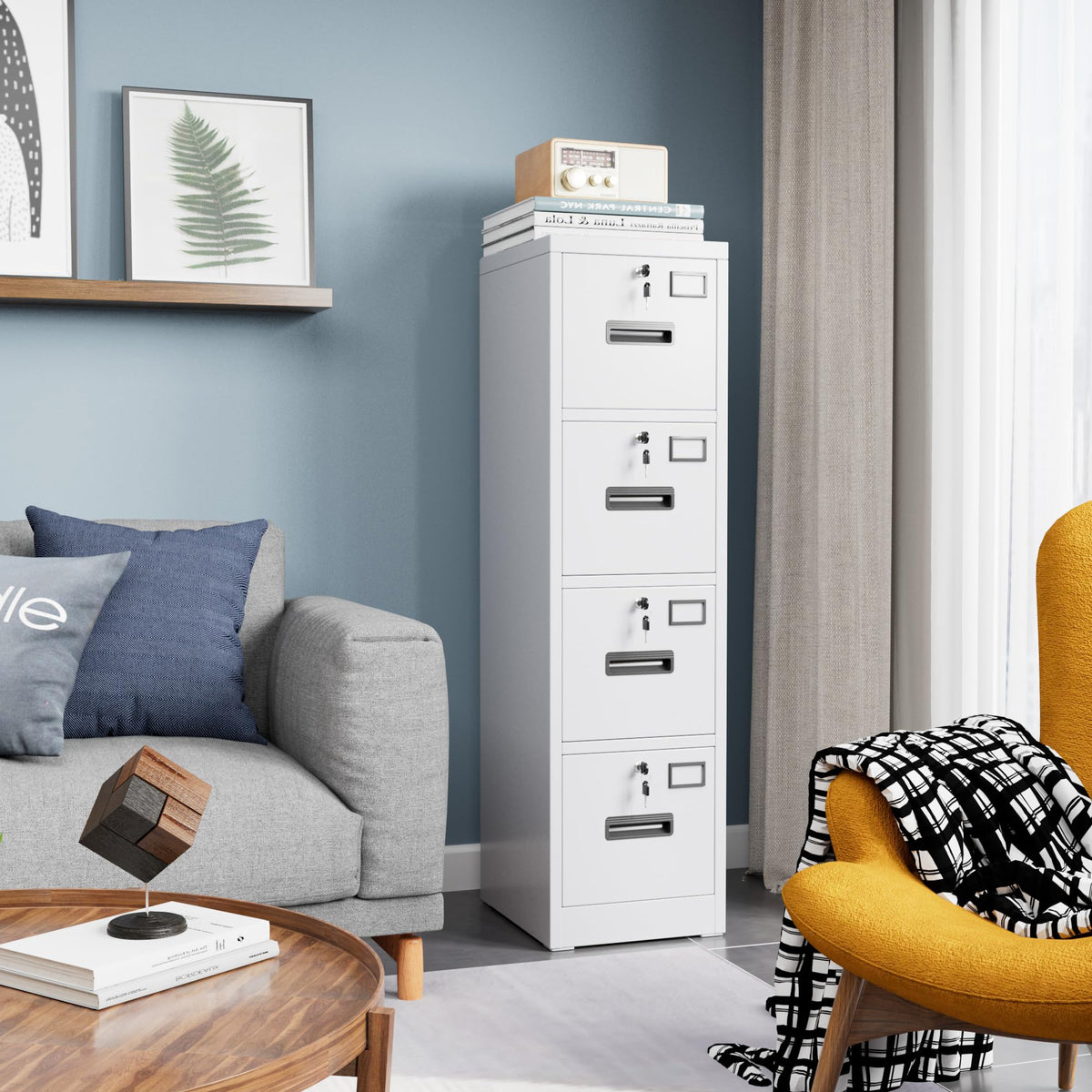 4 Drawer White Metal File Cabinet with Lock N40535