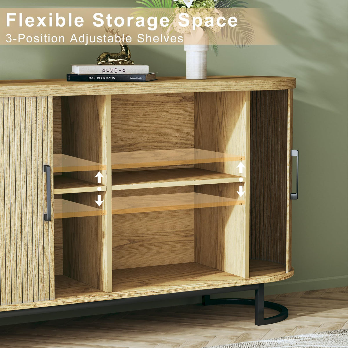 Sideboard Buffet Cabinet with Storage, Fluted Tambour, Adjustable Shelves N151927