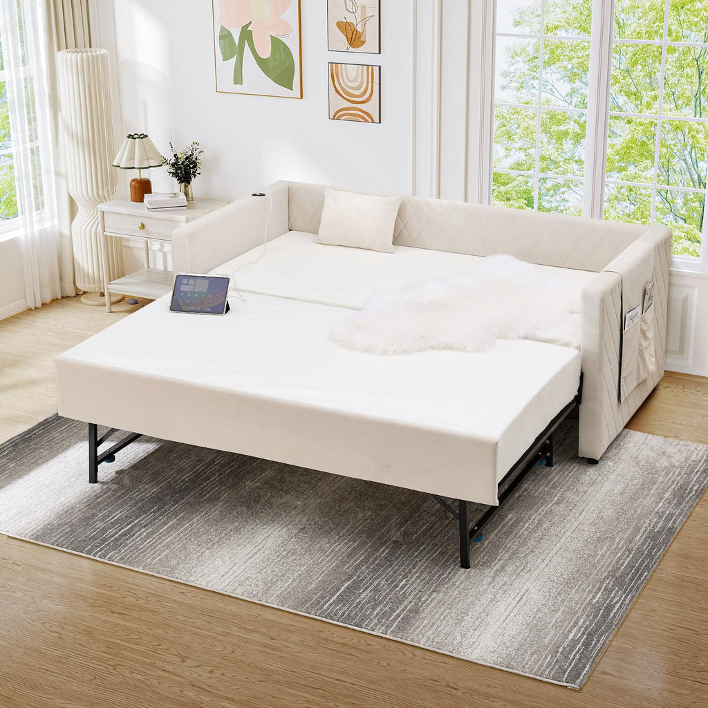 Twin Size Velvet Upholstered Daybed with Trundle C973361