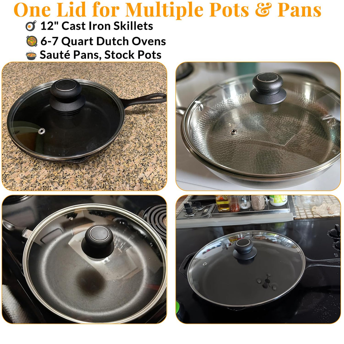 12 Inch Tempered Glass Lid for Frying Pan & Skillet T3168
