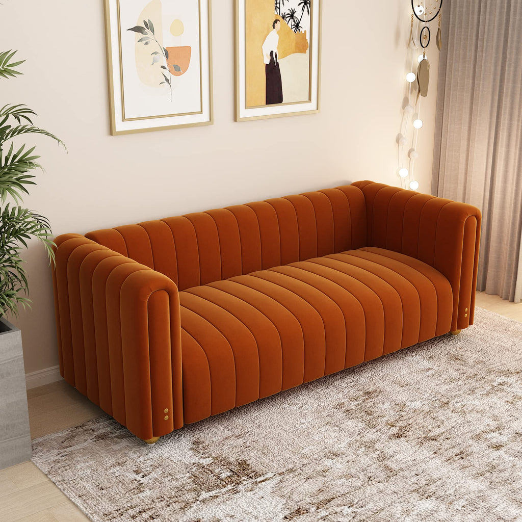 Orange Velvet 3 Seat Sofa N6127