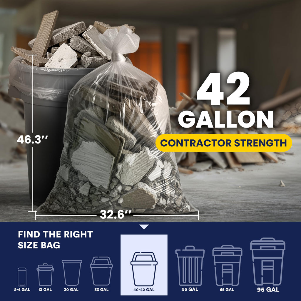 Clear Heavy Duty 42 Gallon Trash Bags 50 Count K16917