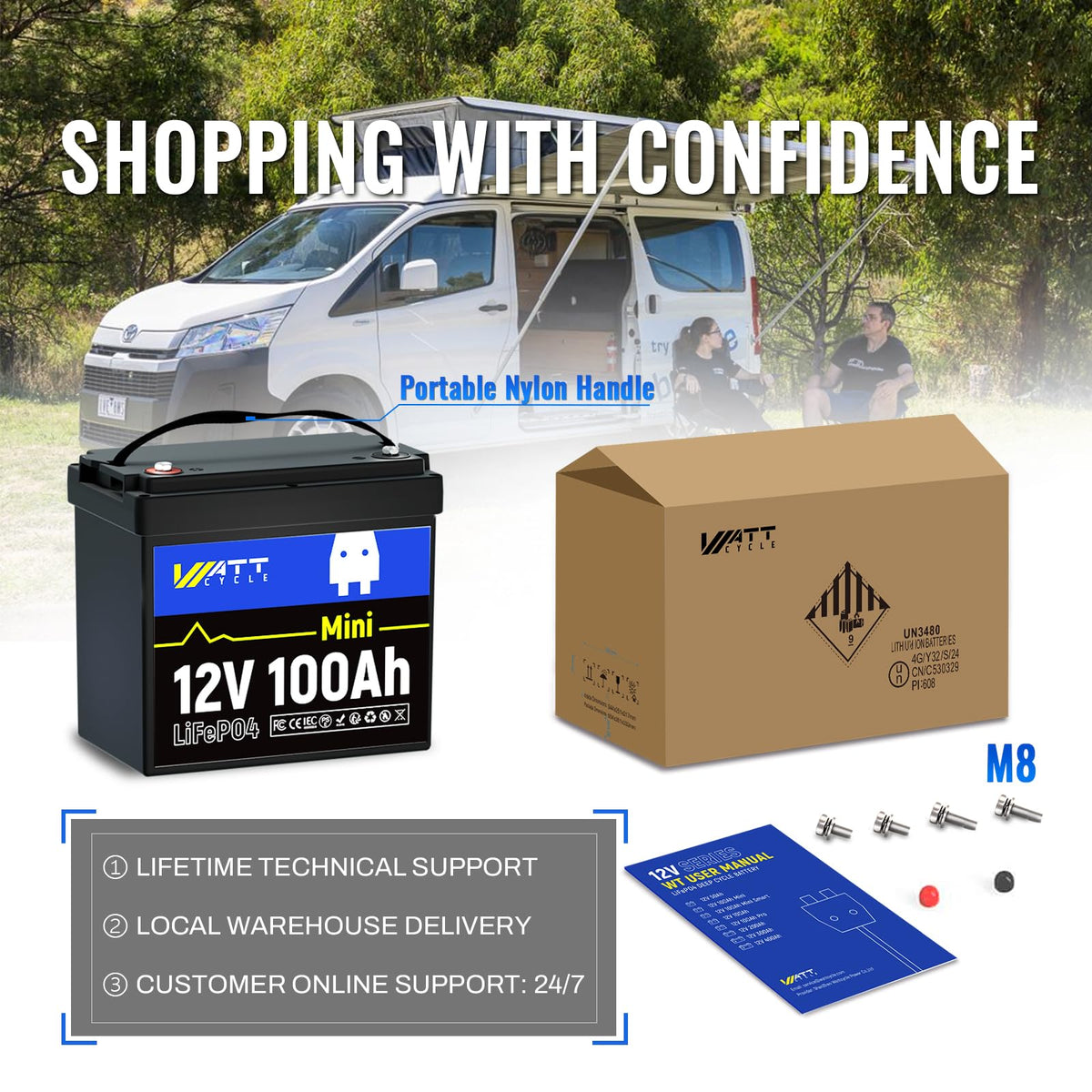 12V 100Ah Mini LiFePO4 Battery with 100A BMS N440