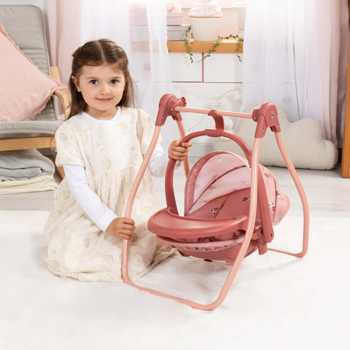 Pink Convertible Doll Highchair Swing Bed Car Seat Y360