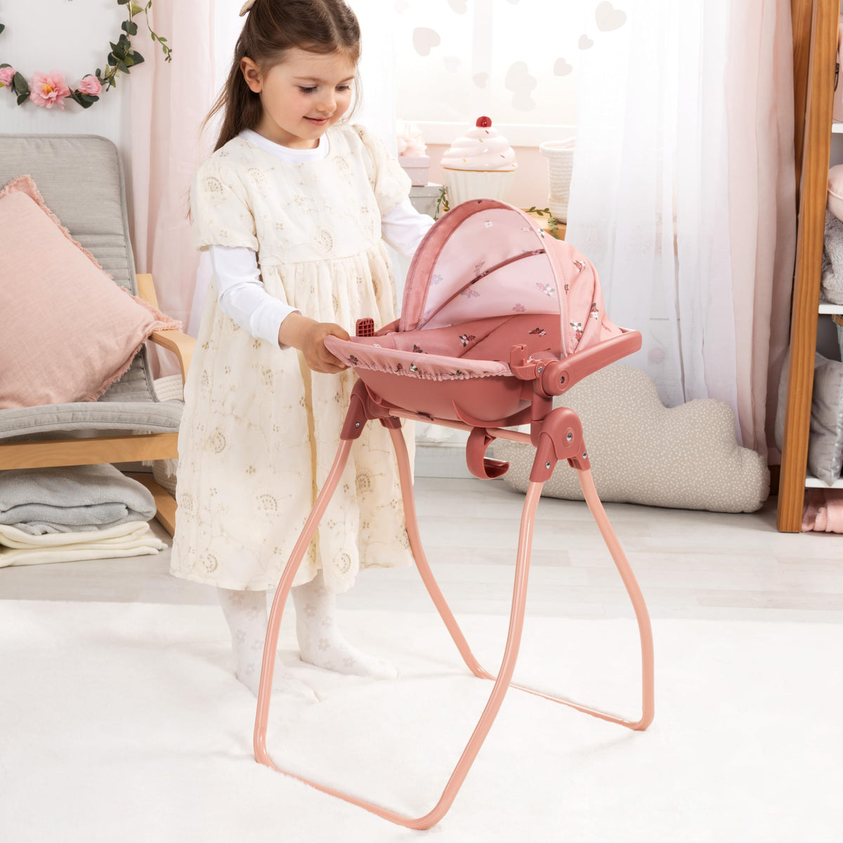 Pink Convertible Doll Highchair Swing Bed Car Seat Y360