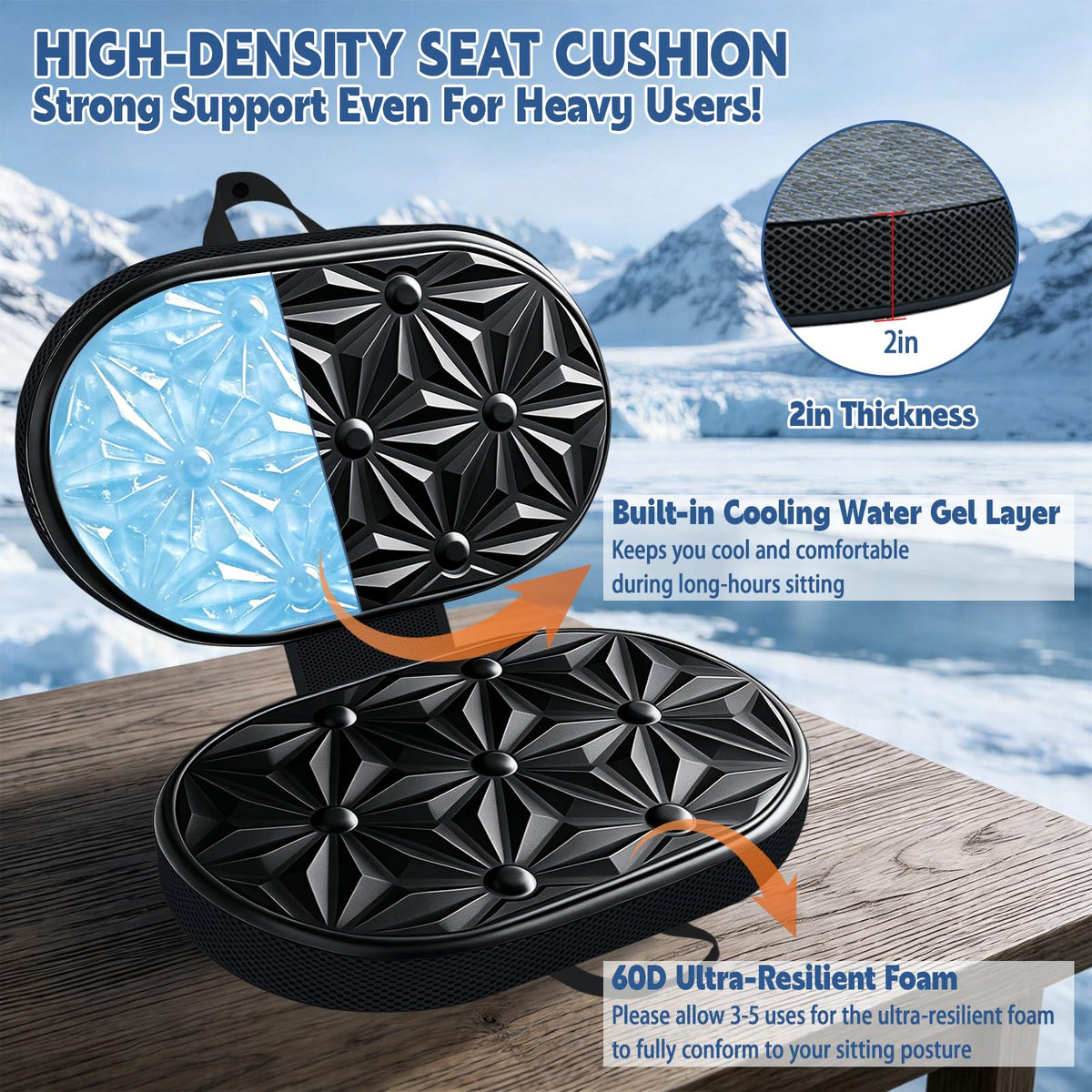 Foldable Cooling Gel Memory Foam Seat Cushion A366