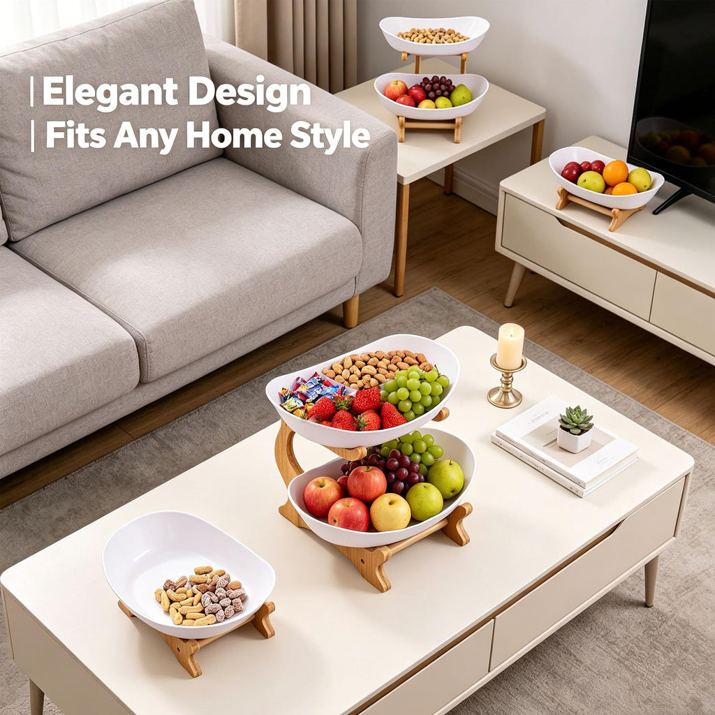3 Tier Oval Fruit Basket with Bamboo Stand G878291