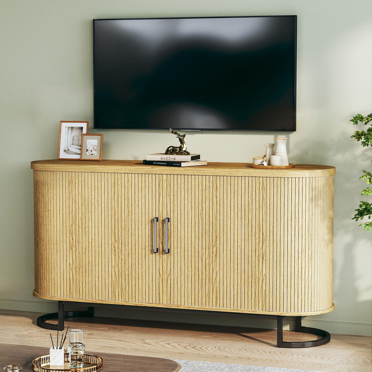 Sideboard Buffet Cabinet with Storage, Fluted Tambour, Adjustable Shelves N151927