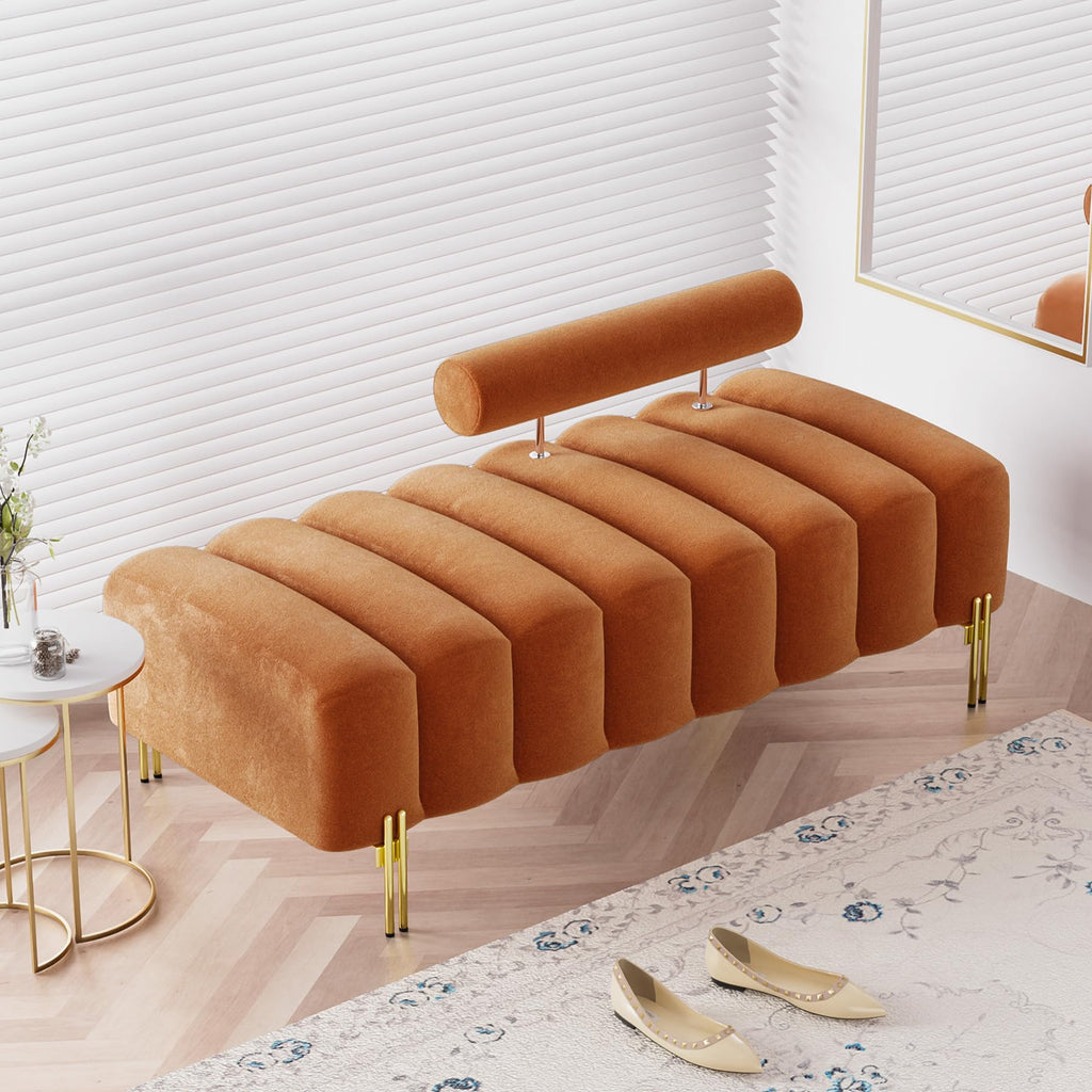 Orange Velvet Ottoman Bench W7495