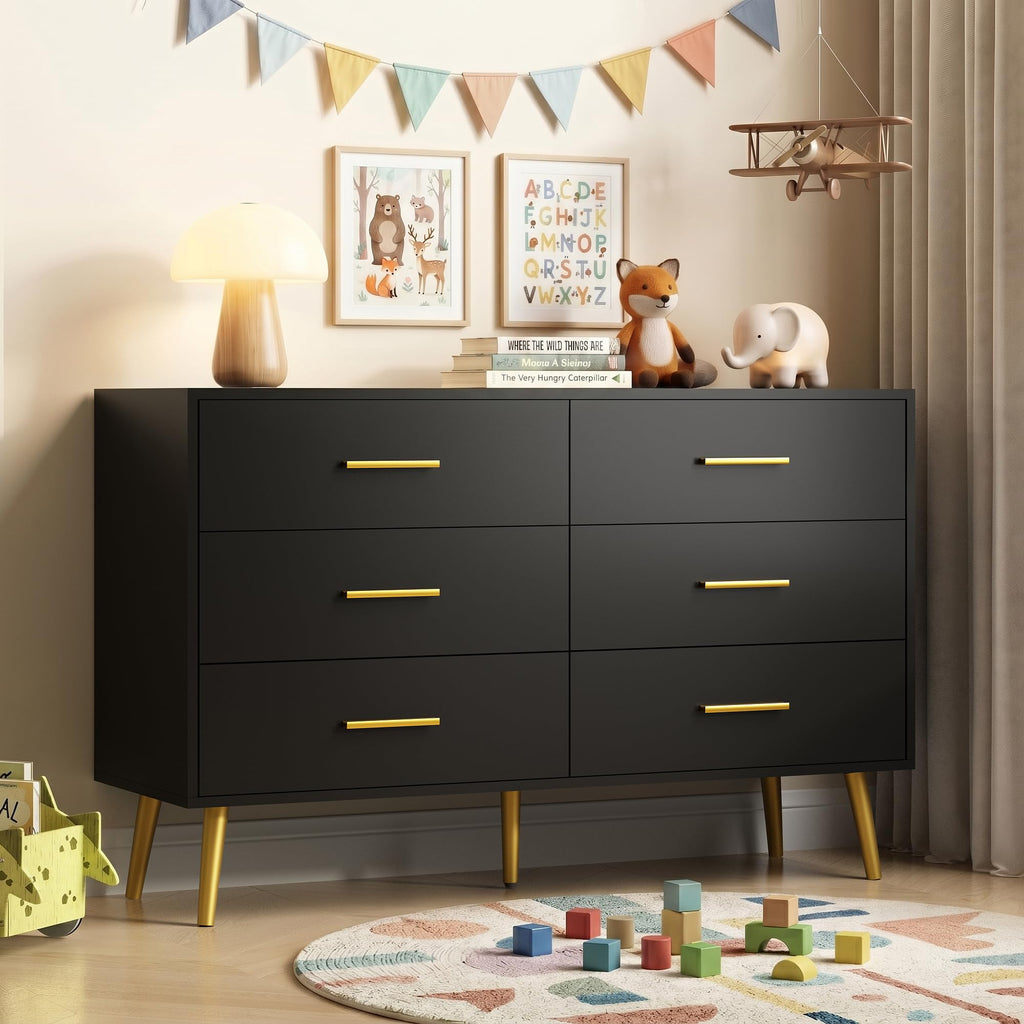 Black 6 Drawer Wood Dresser A87734