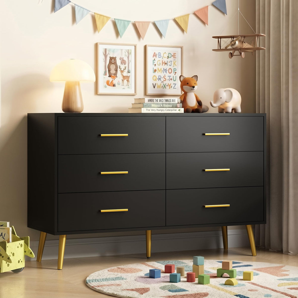 Black 6 Drawer Wood Dresser A87734