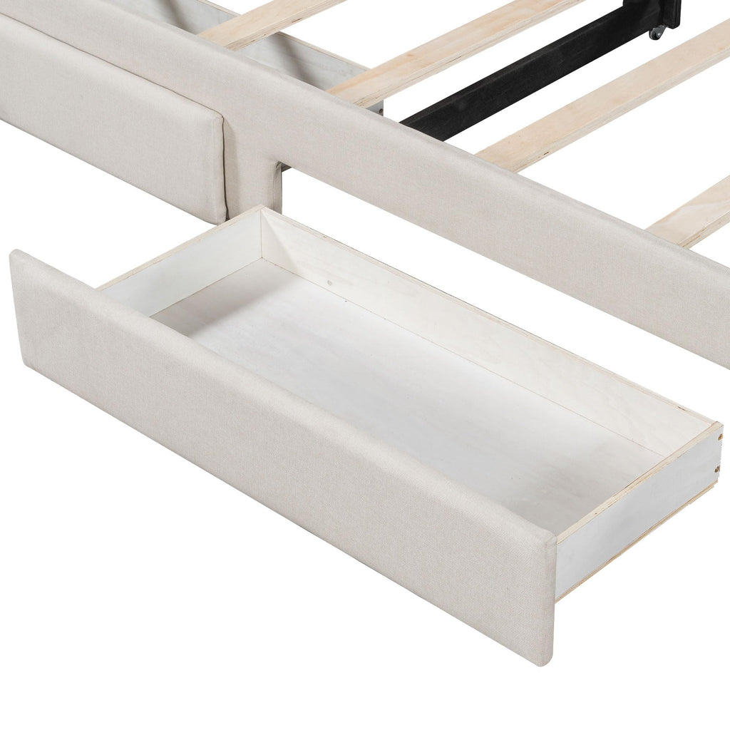 Linen Upholstered Daybed with Trundle and 2 Storage Drawers L23655
