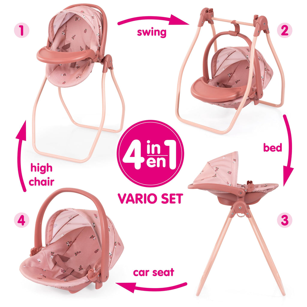 Pink Convertible Doll Highchair Swing Bed Car Seat Y360