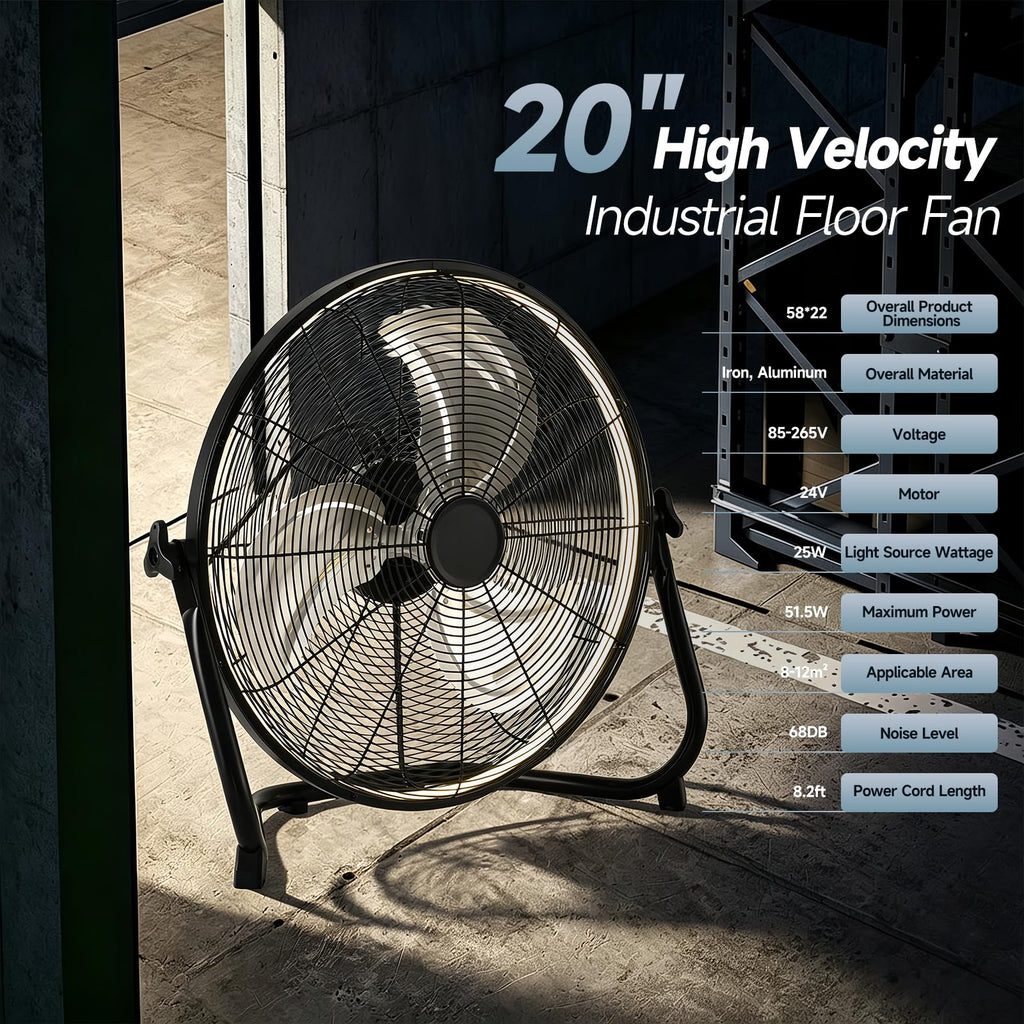 20" High Velocity Metal Floor Fan with Light X28940