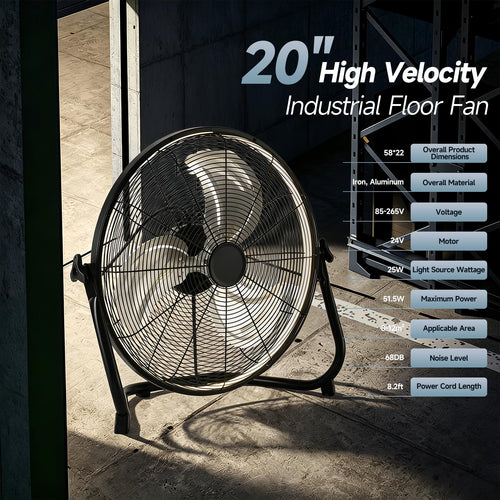 20" High Velocity Metal Floor Fan with Light X28940