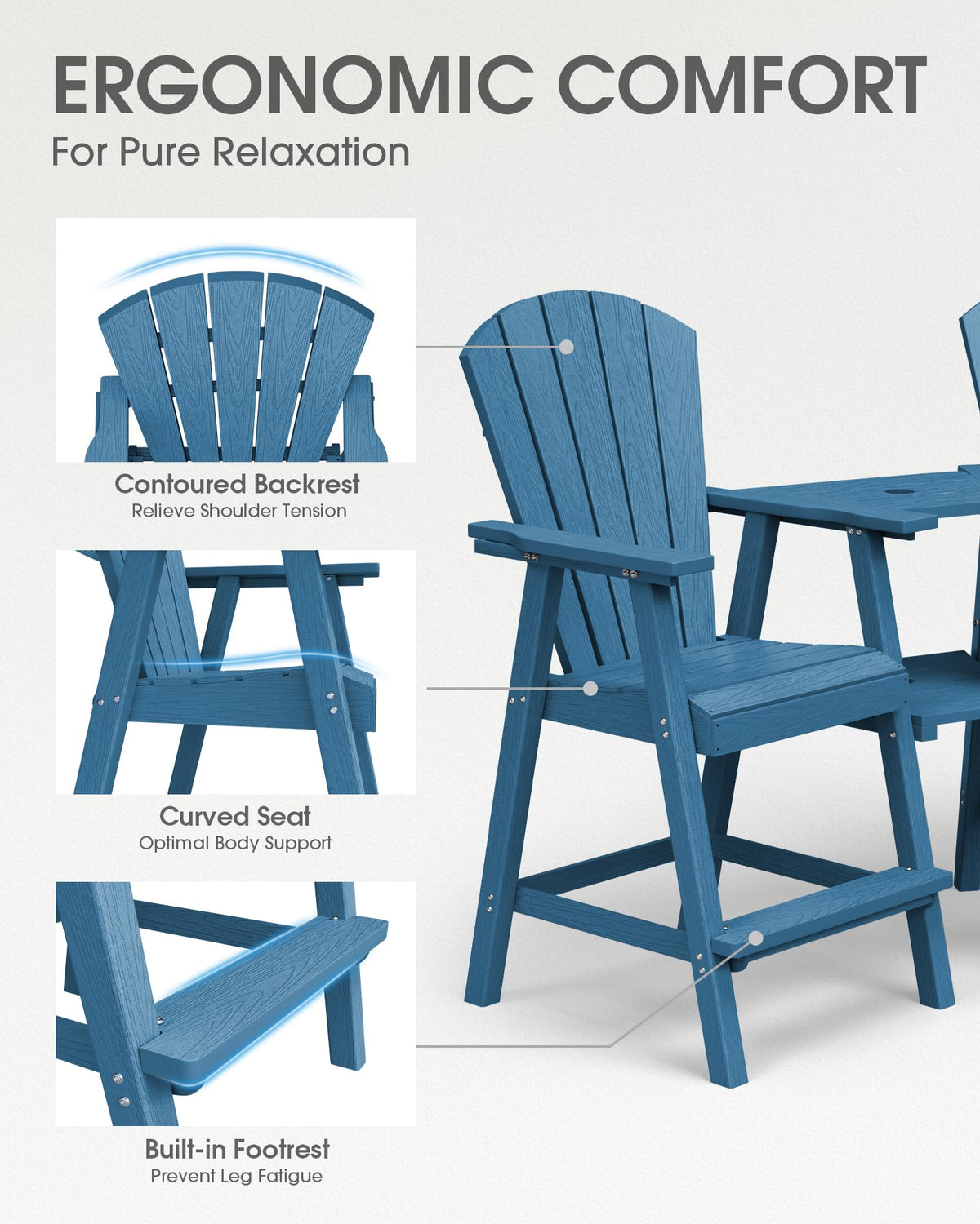 Navy Blue Adirondack Chairs Set of 2 with Table Trays B33233