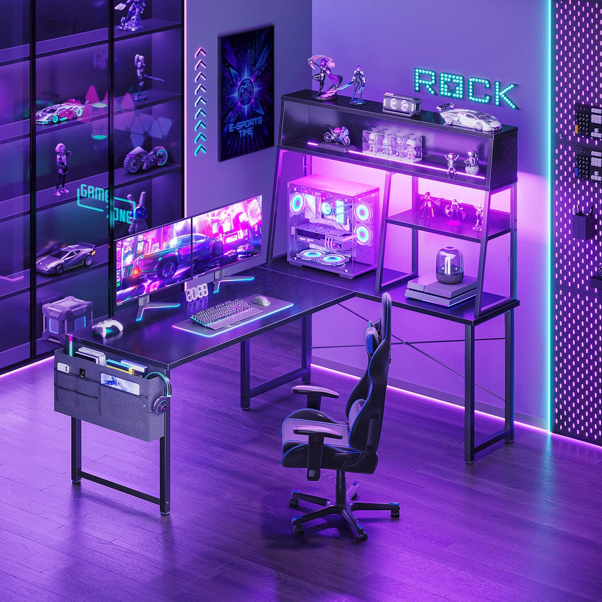 51 Inch L Shaped Gaming Desk with Display Shelves G778874