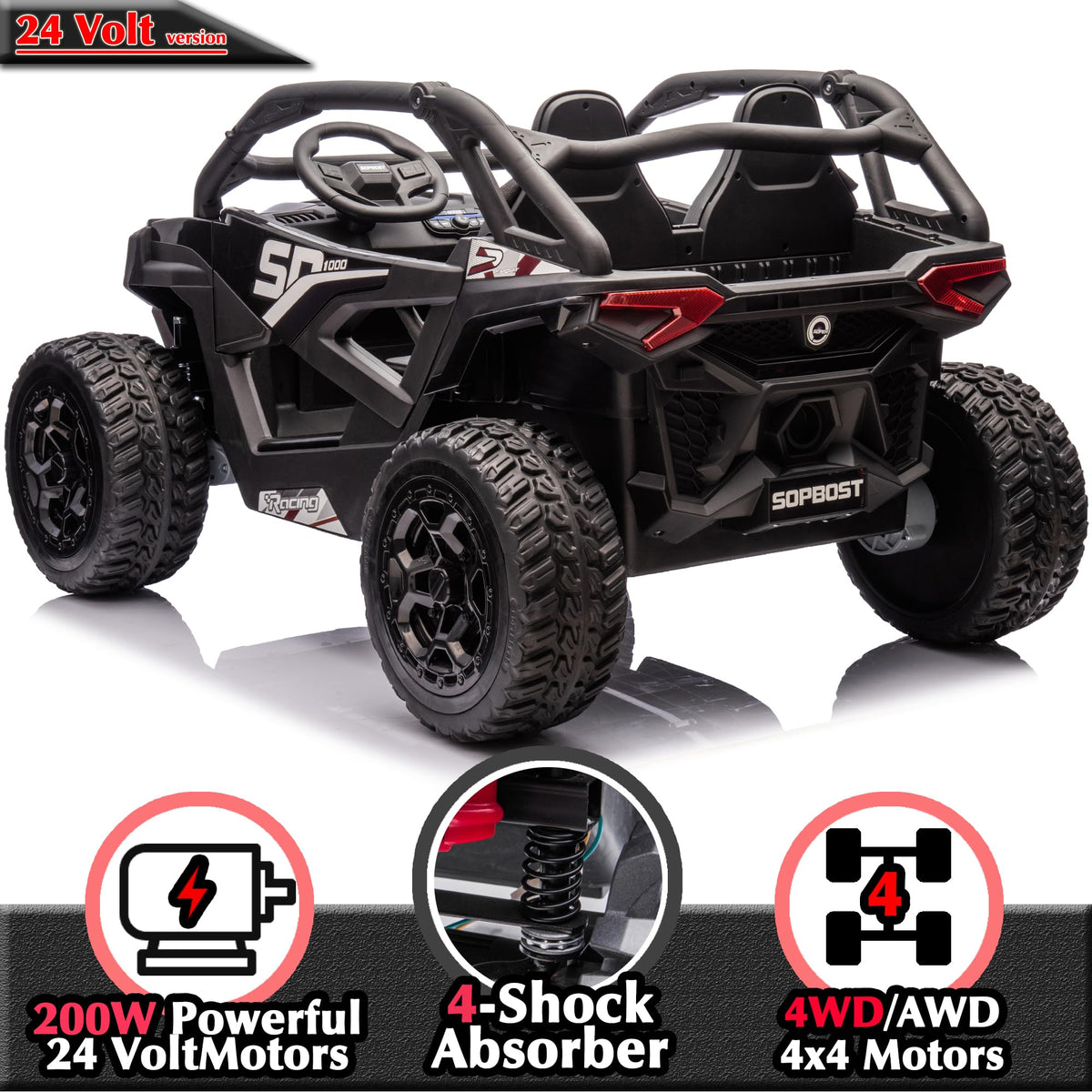 Black 2-Seater 4WD Ride On Car S4337