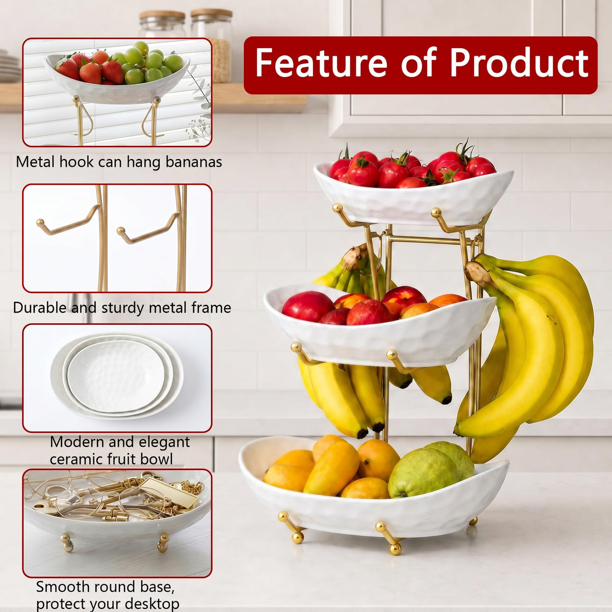 3 Tier Ceramic Fruit Bowl Stand T51651