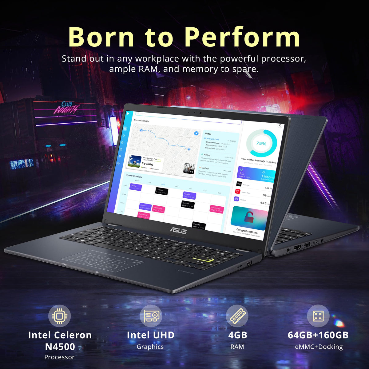 14" FHD Laptop, Intel Celeron N4500, 4GB RAM, 224GB Storage, Quiet Blue P8235