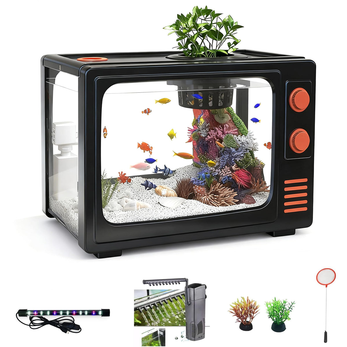 2.5 Gallon Fish Tank Kit with LED Lights, Filter & Plant Planter S593232