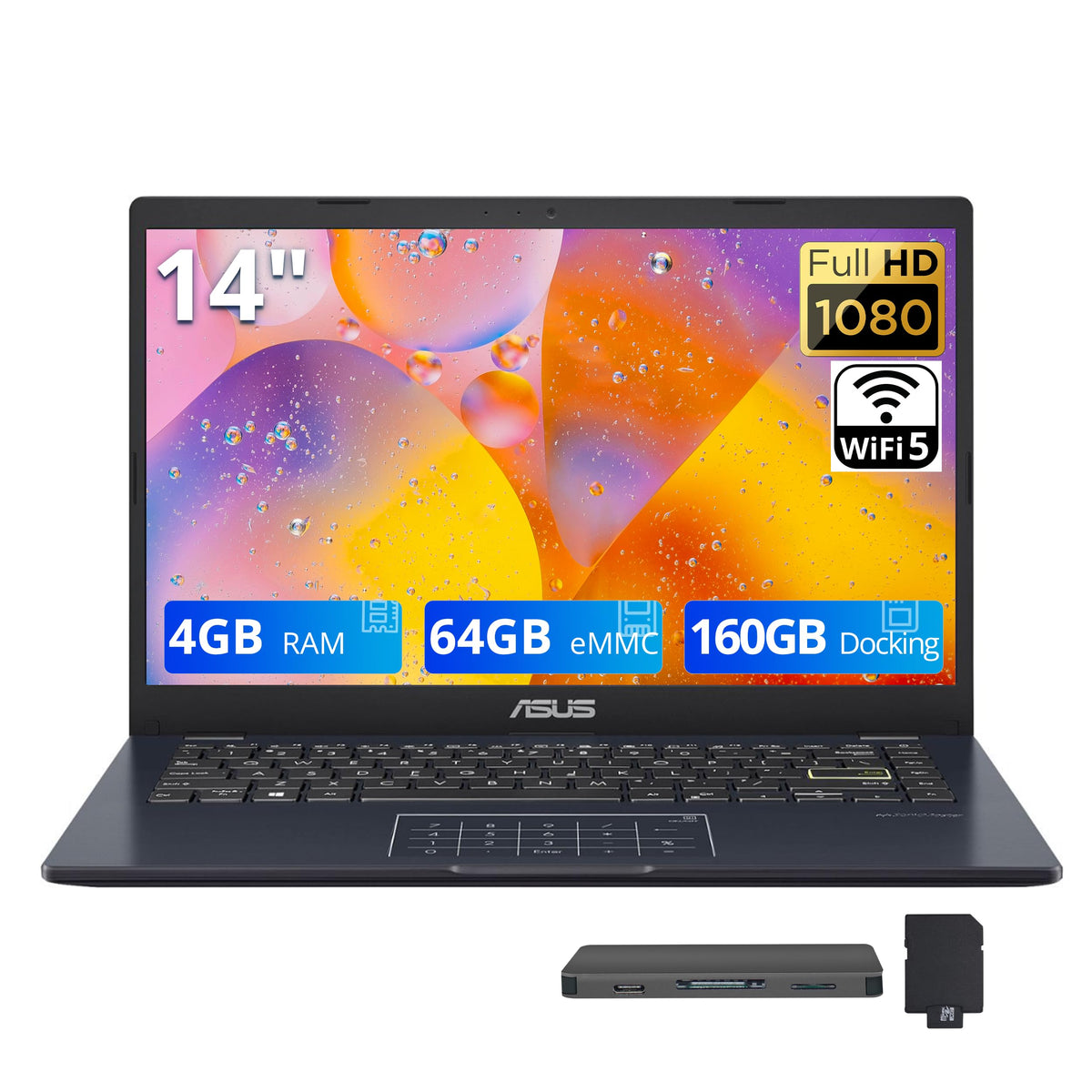 14" FHD Laptop, Intel Celeron N4500, 4GB RAM, 224GB Storage, Quiet Blue P8235