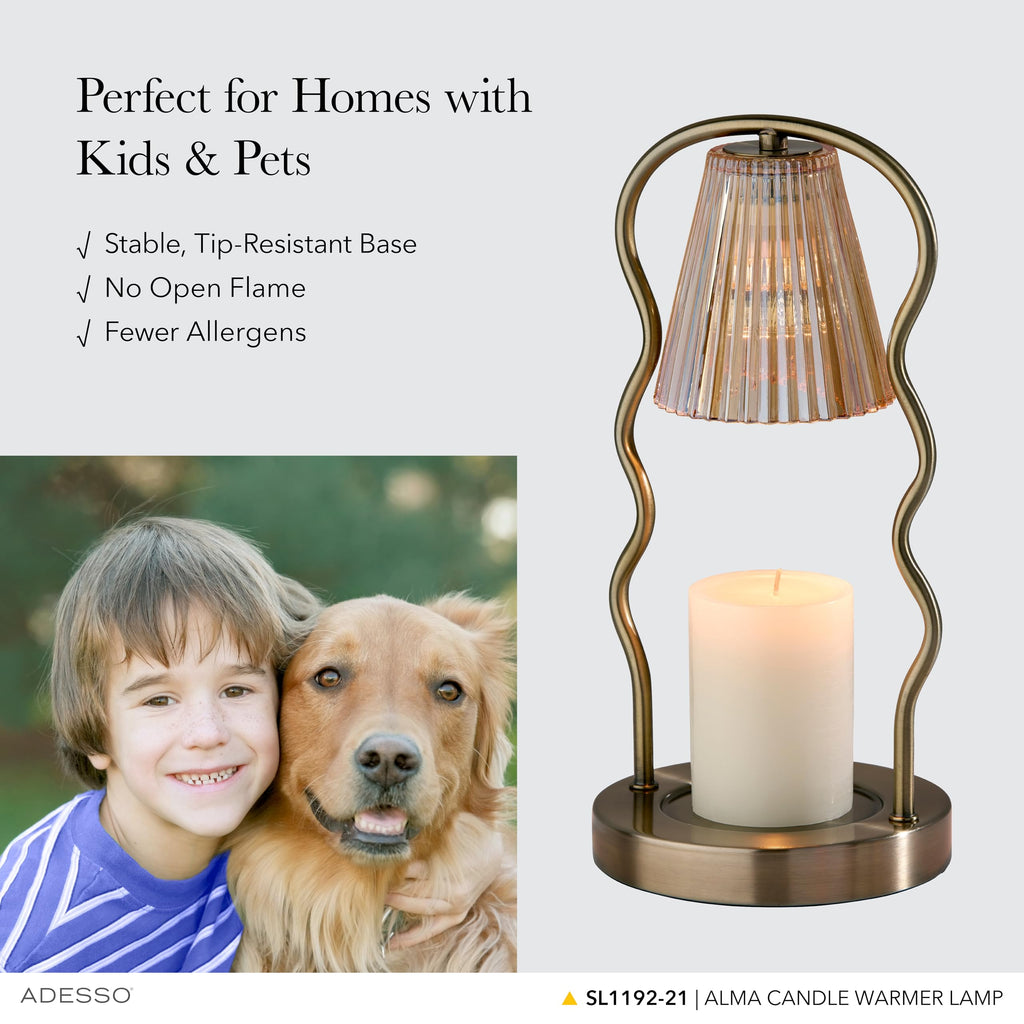 Candle Warmer Lamp, Antique Brass & Ribbed Glass, Dimmable H271794