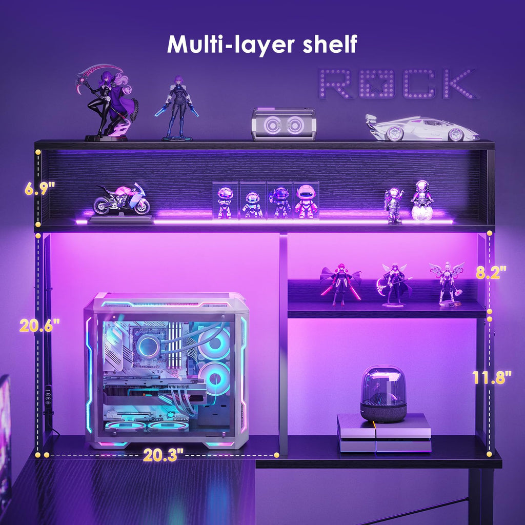 51 Inch L Shaped Gaming Desk with Display Shelves G778874