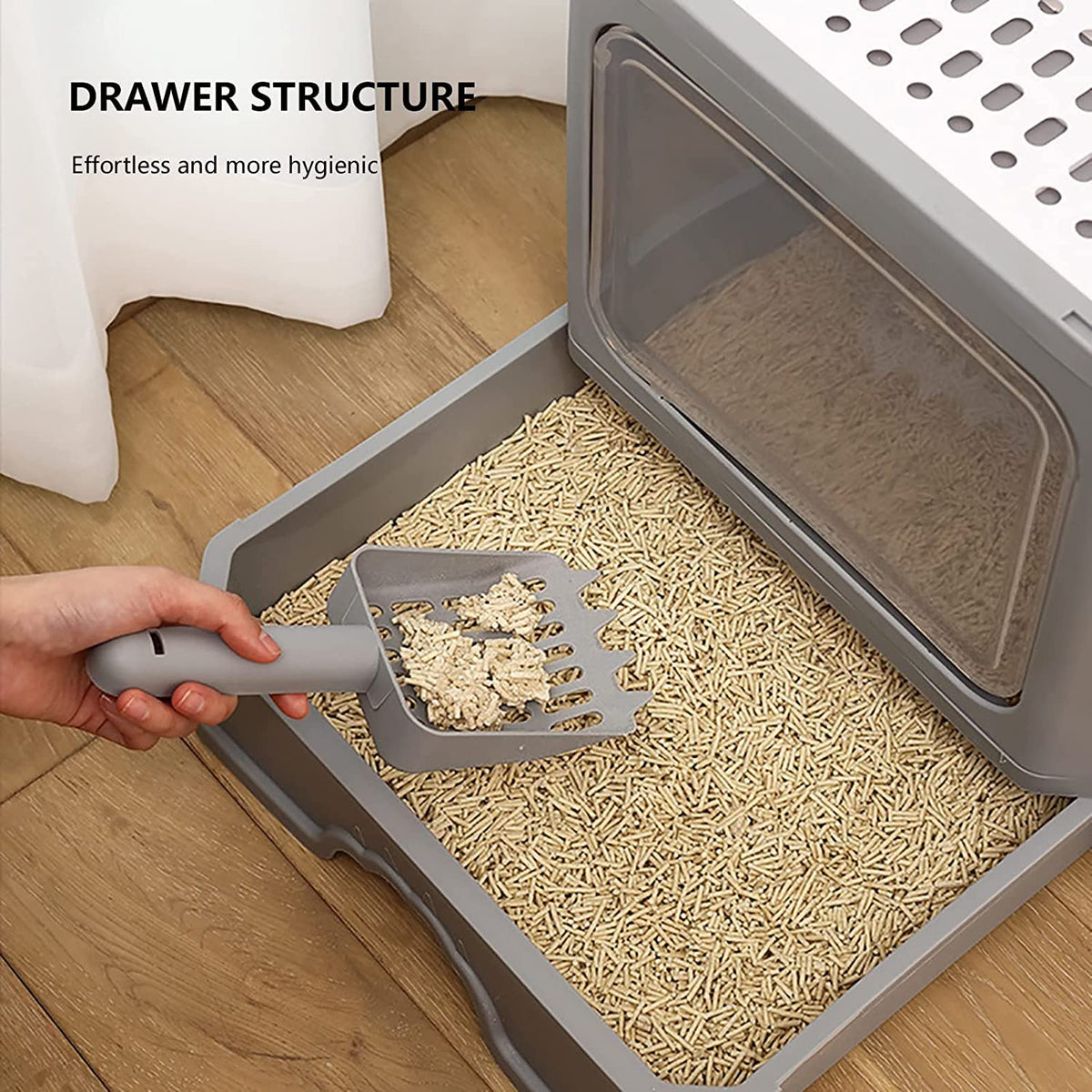 Foldable Top Entry Cat Litter Box with Lid and Scoop G861572