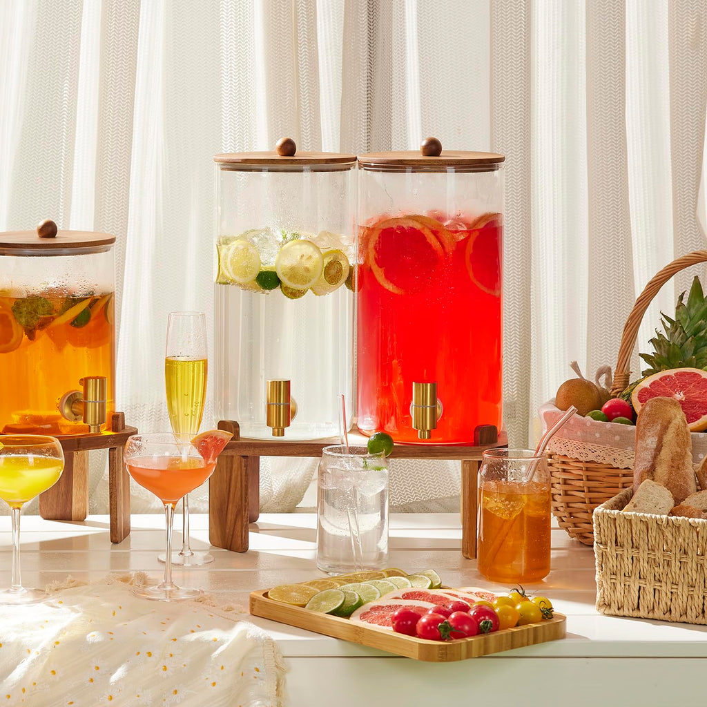 2pcs 1.5 Gallon Glass Drink Dispenser with Wood Stand K1268