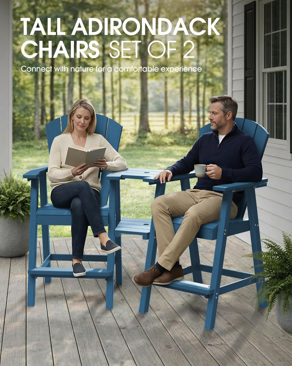 Navy Blue Adirondack Chairs Set of 2 with Table Trays B33233