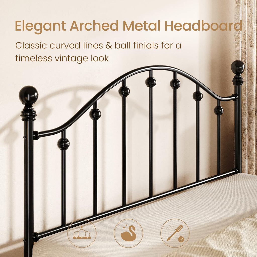 Queen Metal Bed Frame with Victorian Headboard and Footboard Black I195355