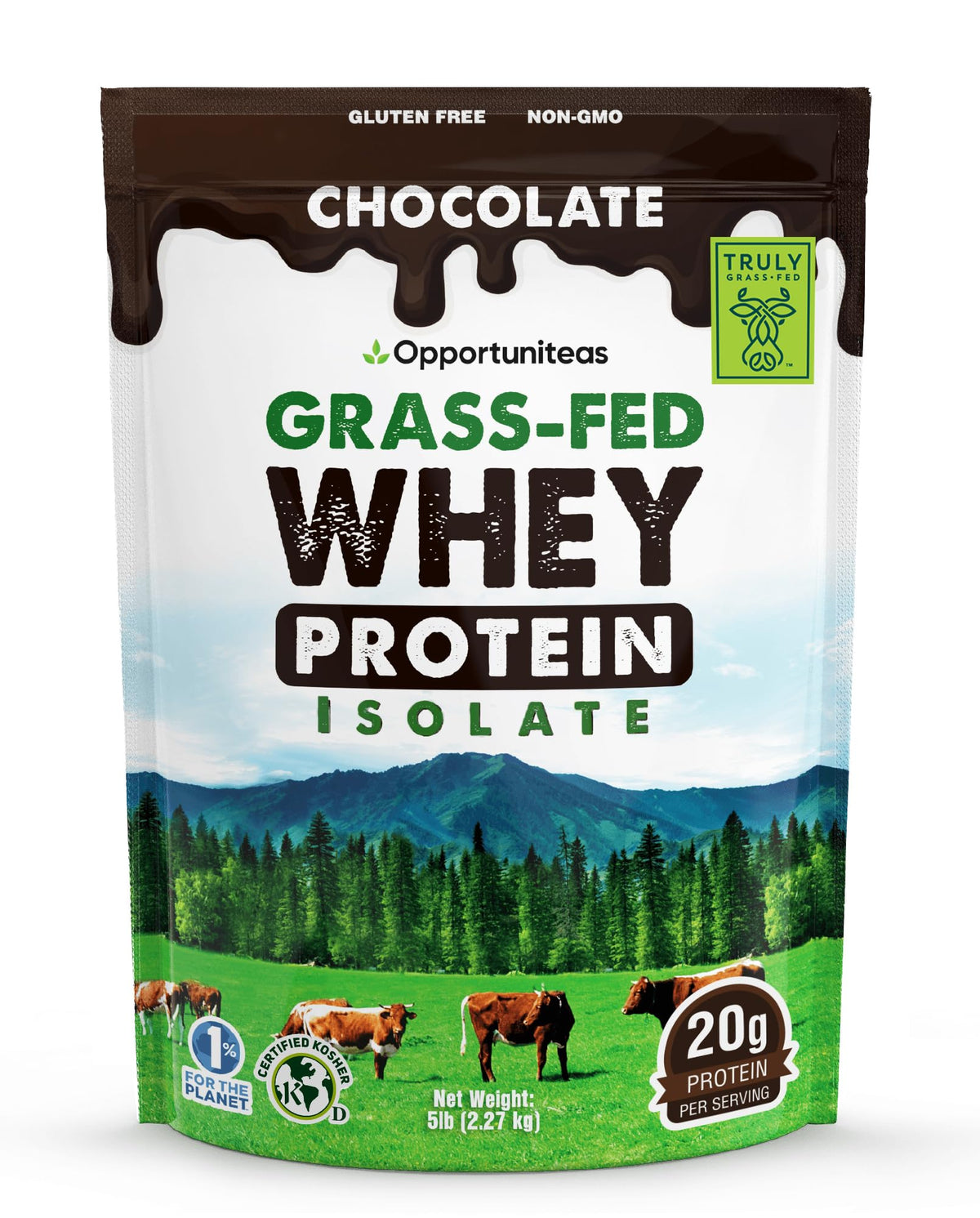 Chocolate Grass Fed Whey Protein Isolate Powder, 5 lb X70202