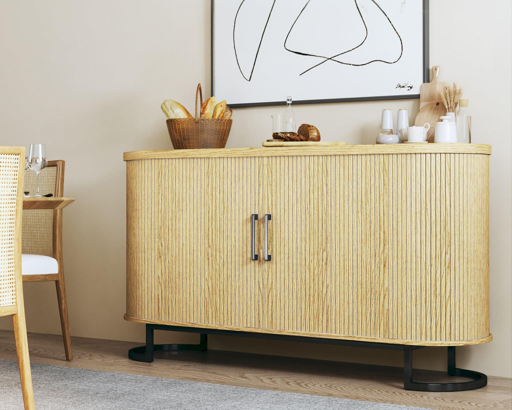 Sideboard Buffet Cabinet with Storage, Fluted Tambour, Adjustable Shelves N151927