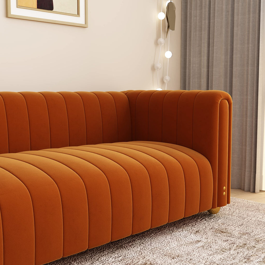Orange Velvet 3 Seat Sofa N6127