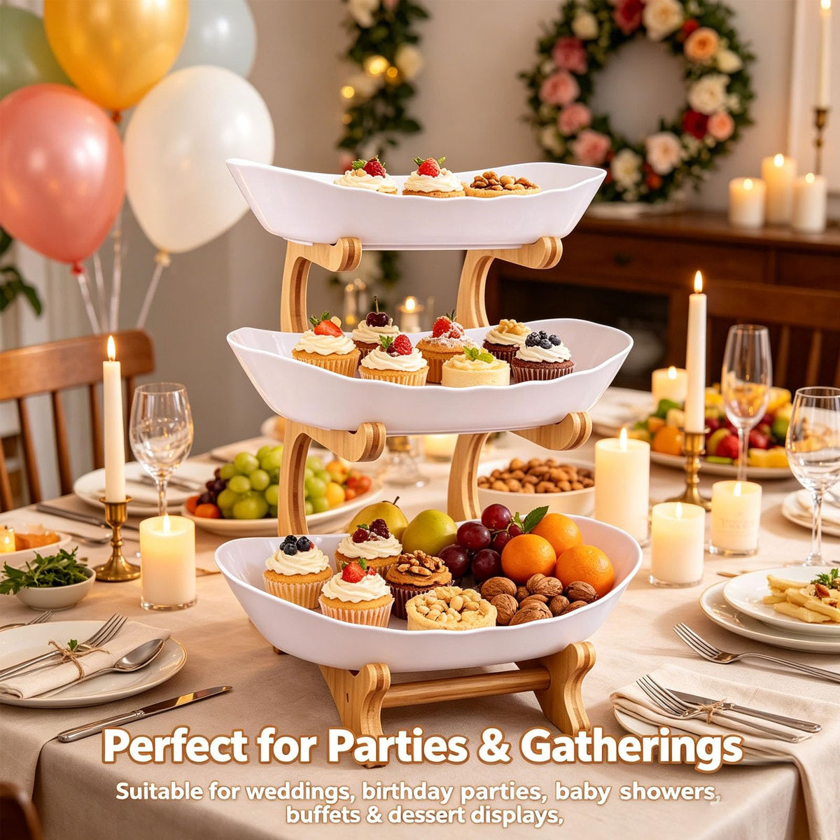 3 Tier Oval Fruit Basket with Bamboo Stand G878291