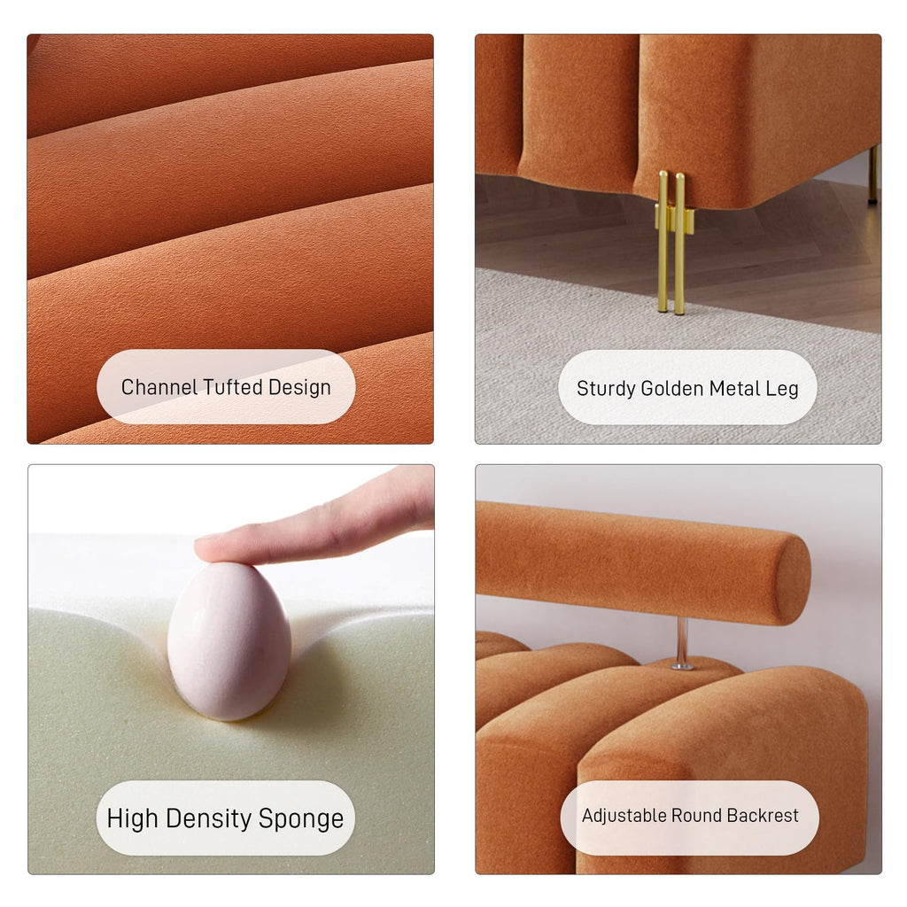 Orange Velvet Ottoman Bench W7495
