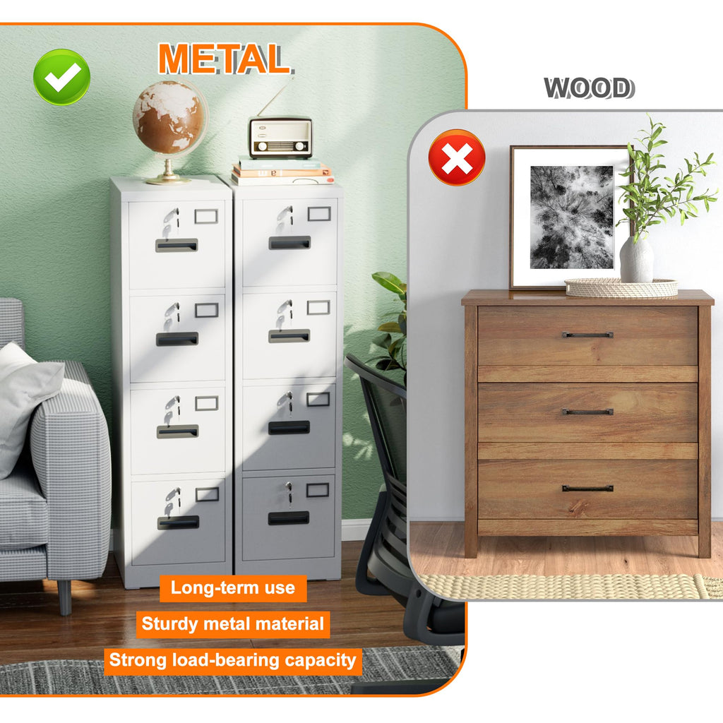 4 Drawer White Metal File Cabinet with Lock N40535
