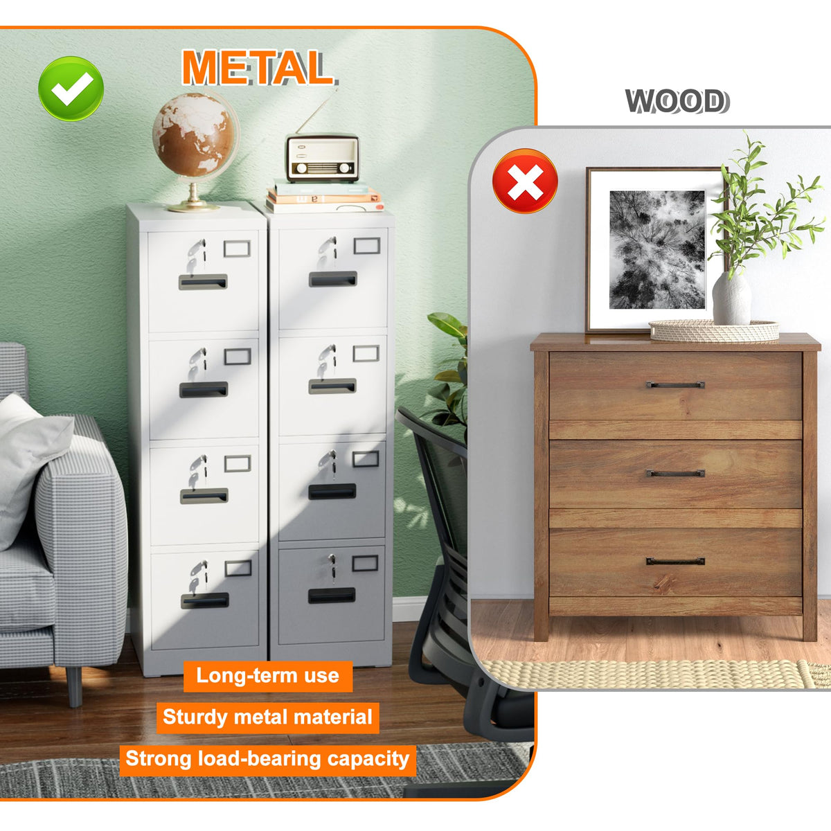 4 Drawer White Metal File Cabinet with Lock N40535